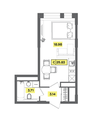 Продажа квартиры-студии 25,8 м², 5 этаж