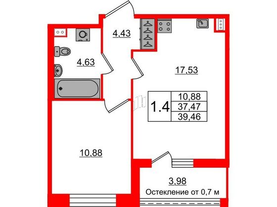 Продажа 1-комнатной квартиры 37,5 м², 2/12 этаж