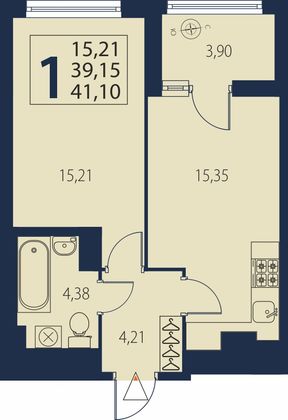 Продажа 1-комнатной квартиры 41,1 м², 13/27 этаж