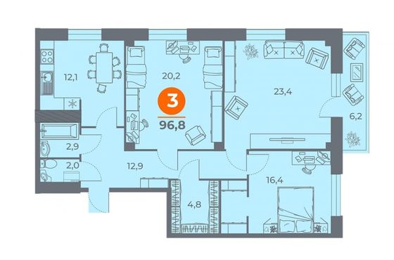 Продажа 3-комнатной квартиры 97 м², 5/18 этаж