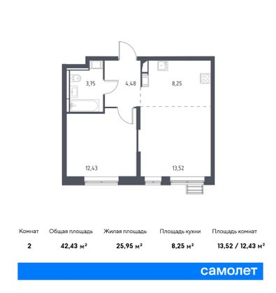 Продажа 2-комнатной квартиры 42,4 м², 5/17 этаж