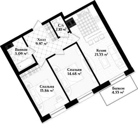 Продажа 2-комнатной квартиры 68,4 м², 7/7 этаж