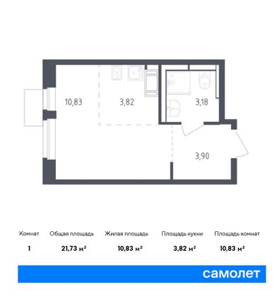 21,7 м², студия, 6/12 этаж