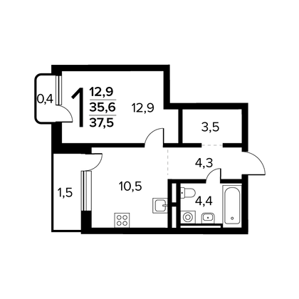 37,5 м², 1-комн. квартира, 3/14 этаж