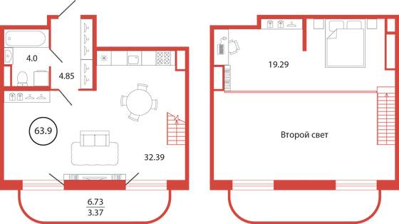 Продажа квартиры-студии 63,9 м², 1/12 этаж