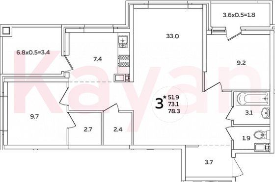 Продажа 3-комнатной квартиры 73,1 м², 6/24 этаж