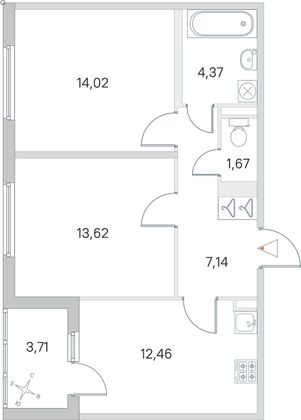 Продажа 2-комнатной квартиры 55,1 м², 3/4 этаж