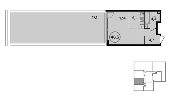 48,7 м², своб. планировка, 2/16 этаж