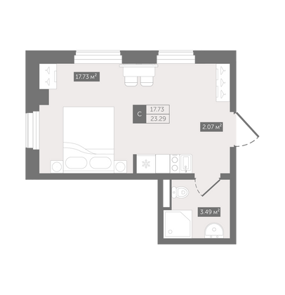 23,3 м², студия, 3/13 этаж