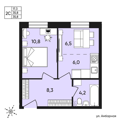 Продажа 2-комнатной квартиры 35,8 м², 1/9 этаж