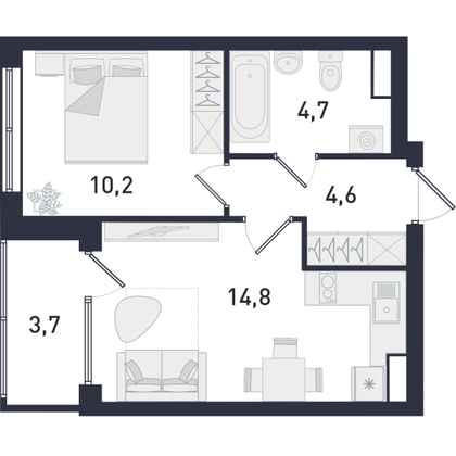 Продажа 1-комнатной квартиры 36,1 м², 3/31 этаж