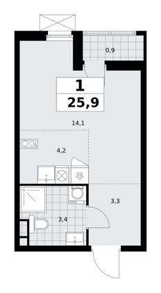 25,9 м², 1-комн. квартира, 3/30 этаж