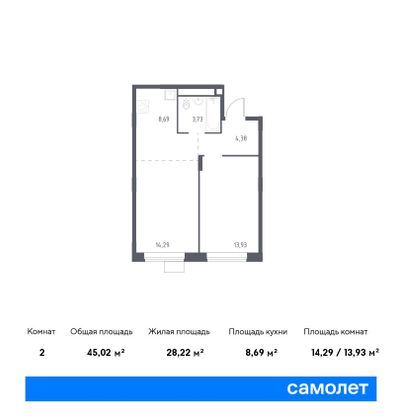 45 м², 1-комн. квартира, 10/22 этаж