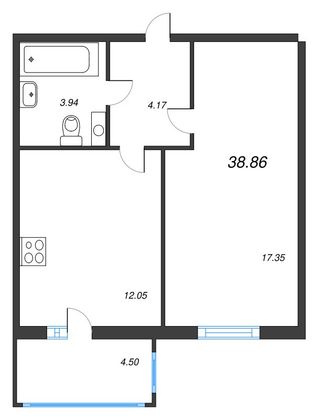 Продажа 1-комнатной квартиры 42 м², 6/12 этаж