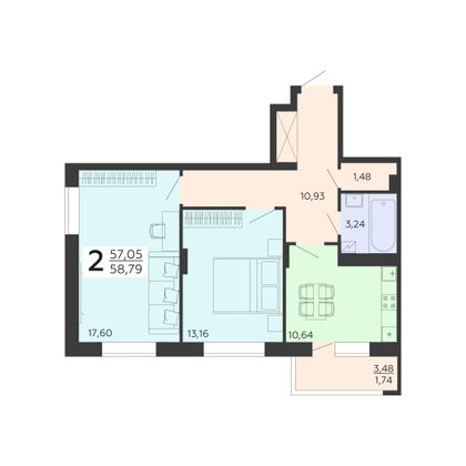Продажа 2-комнатной квартиры 58,8 м², 4/18 этаж
