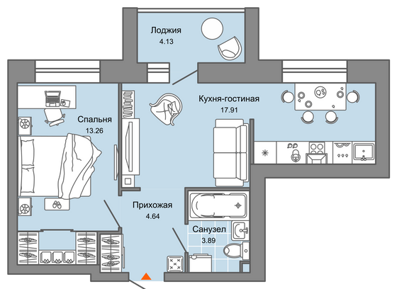 42 м², 2-комн. квартира, 5/7 этаж