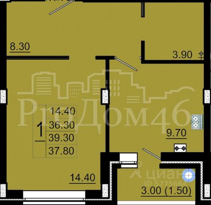 Продажа 1-комнатной квартиры 39,3 м², 4/8 этаж