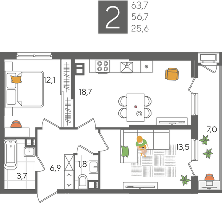 Продажа 2-комнатной квартиры 63,7 м², 3/24 этаж