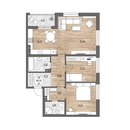 Продажа 3-комнатной квартиры 84,7 м², 9/10 этаж