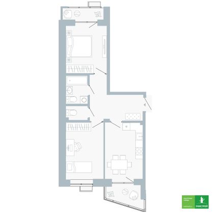 56,6 м², 2-комн. квартира, 2/5 этаж