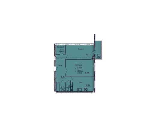 62,2 м², 2-комн. квартира, 5/18 этаж