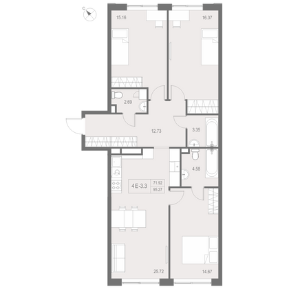 95,3 м², 3-комн. квартира, 16/17 этаж