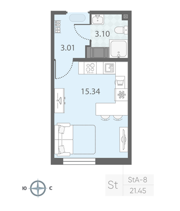 Продажа квартиры-студии 21,5 м², 4/23 этаж