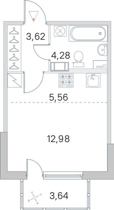 Продажа квартиры-студии 27,5 м², 2/5 этаж