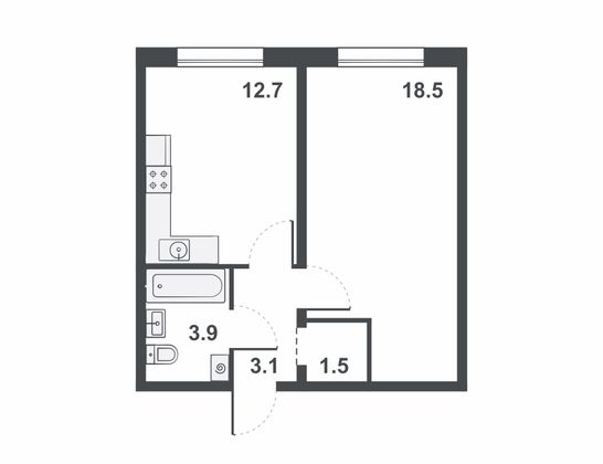 Продажа 1-комнатной квартиры 39,7 м², 10/14 этаж