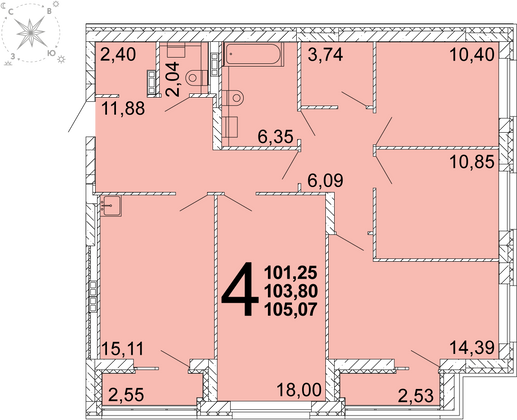 103,9 м², 4-комн. квартира, 1 этаж