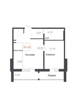 Продажа 2-комнатной квартиры 44,5 м², 11/17 этаж