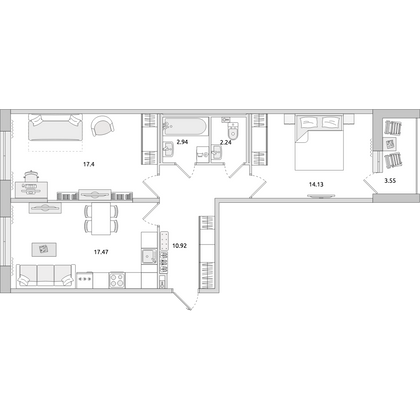 Продажа 2-комнатной квартиры 68,7 м², 2/14 этаж