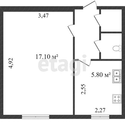 Продажа 1-комнатной квартиры 31 м², 2/2 этаж