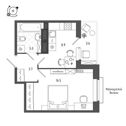 36,2 м², 1-комн. квартира, 5/12 этаж