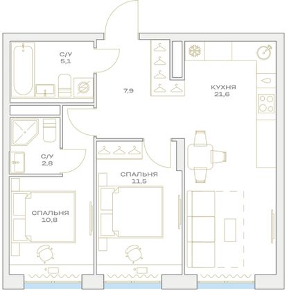 Продажа 2-комнатной квартиры 59,7 м², 10/23 этаж