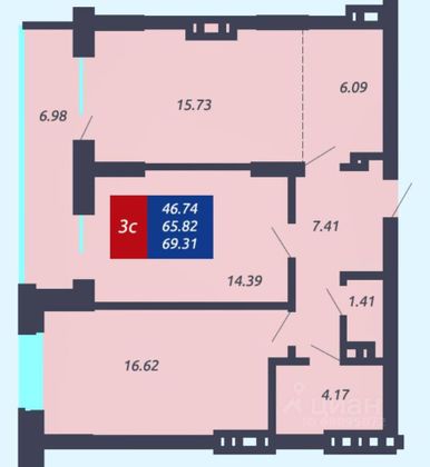Продажа 3-комнатной квартиры 69 м², 4/26 этаж