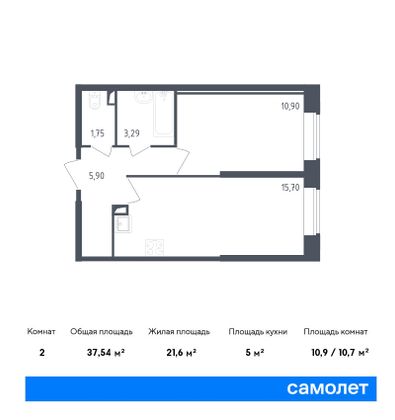 37,5 м², 1-комн. квартира, 1/23 этаж