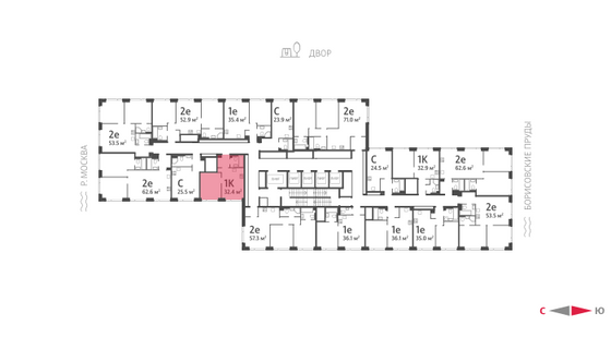 Продажа 1-комнатной квартиры 32,4 м², 40/52 этаж