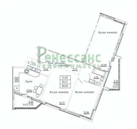 Продажа 3-комнатной квартиры 82,2 м², 12/16 этаж