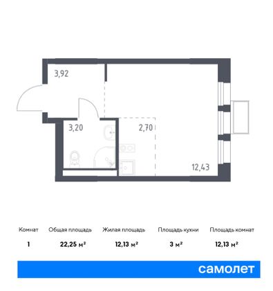 22,3 м², студия, 6/17 этаж