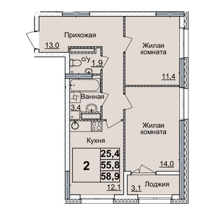 Продажа 2-комнатной квартиры 58 м², 19/24 этаж