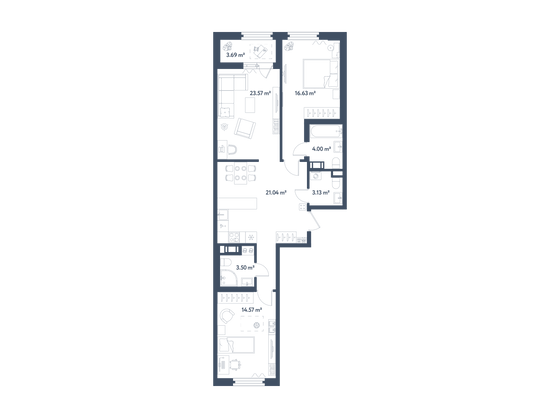 88,3 м², 2-комн. квартира, 9/11 этаж