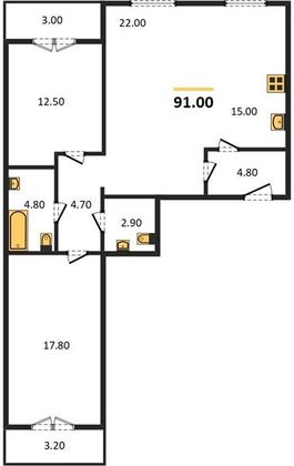 Продажа 2-комнатной квартиры 91 м², 4/4 этаж