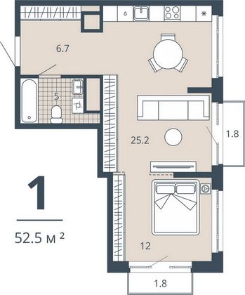 Продажа 1-комнатной квартиры 52,7 м², 10/23 этаж