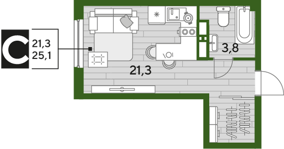 Продажа квартиры-студии 25,1 м², 14/19 этаж