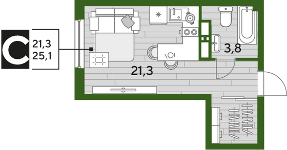 Продажа квартиры-студии 25,1 м², 17/19 этаж