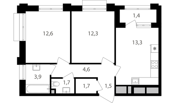 Продажа 2-комнатной квартиры 53 м², 3/9 этаж