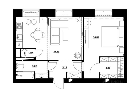 Продажа 2-комнатной квартиры 57,1 м², 2/8 этаж