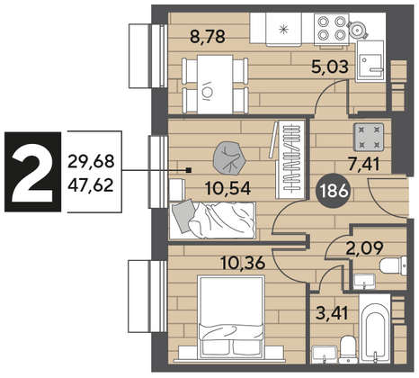 Продажа 2-комнатной квартиры 47,6 м², 3/12 этаж