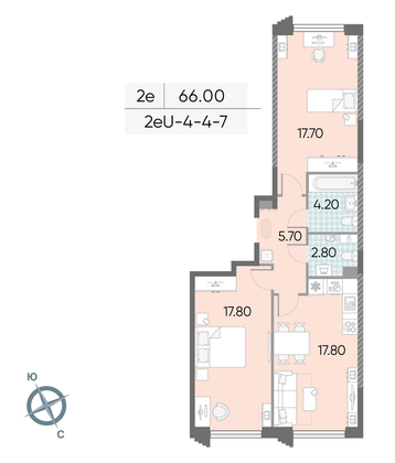 Продажа 2-комнатной квартиры 66 м², 7/58 этаж